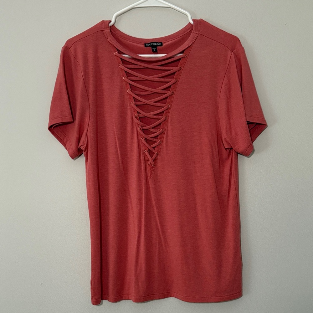 Express Lace-Up Short Sleeve Top